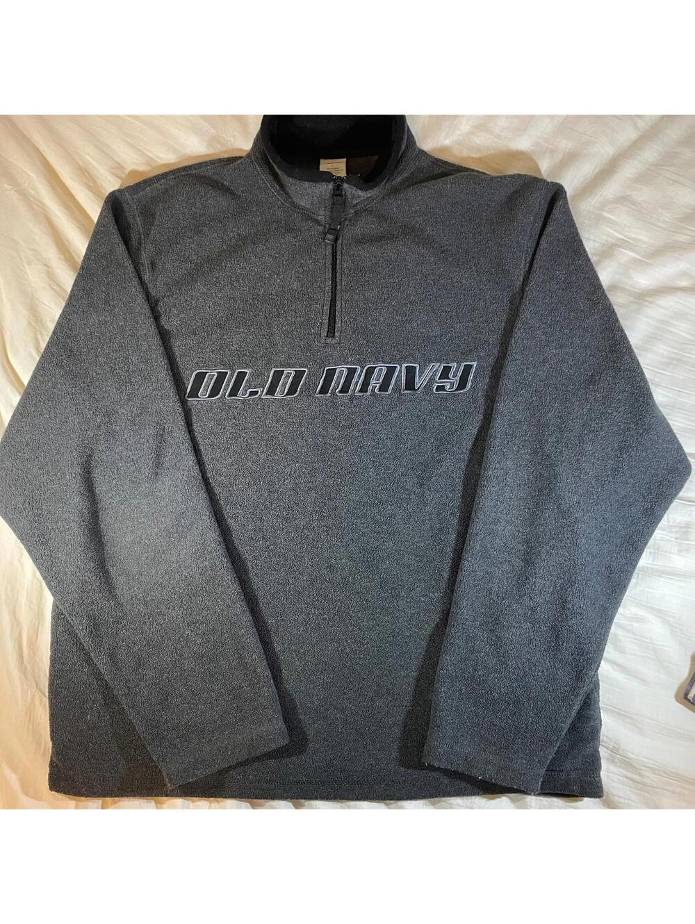Vintage Old Navy Spell Out Grey Quarter Zip Fleece Collared Pullover Men’s L